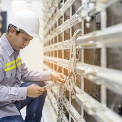 Trabajador revisando cableado eléctrico